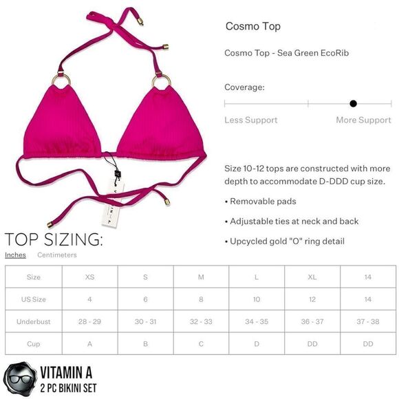 VITAMIN A SWIM BIKINI SET : MAGENTA COSMO TRIANGLE TOP + TURQUOISE MIDORI BOTTOM - Picture 8 of 16